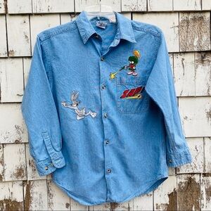 ACME Embroidered Looney Tunes Chambray Kid’s Button Shirt